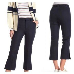 Frame Flared Cropped Side Slit Cotton/Linen Dark Navy Trousers Pants New Size 6
